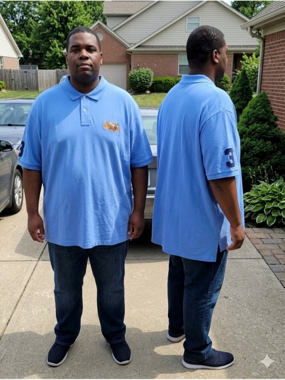 Polo Ralph Lauren Shirt 4XLT Blue Custom Polo Team Big Pony #3 Knit Polo Shirt